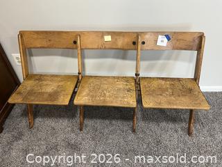 MaxSold Auction: Vintage Mid-Century Wooden School Desk/Seat for 3 - Vienna (Virginia, USA) PARTNER MANAGED Estate Sale Online Auction - Mill Wheel Lane