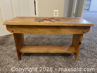 MaxSold Auction: Vintage Red Painted Wood Bench with Cardinal Design - Vienna (Virginia, USA) PARTNER MANAGED Estate Sale Online Auction - Mill Wheel Lane