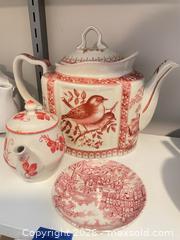 MaxSold Auction: Vintage Transferware Teapot and Saucer Set, Bird & Floral Motifs - Vienna (Virginia, USA) PARTNER MANAGED Estate Sale Online Auction - Mill Wheel Lane