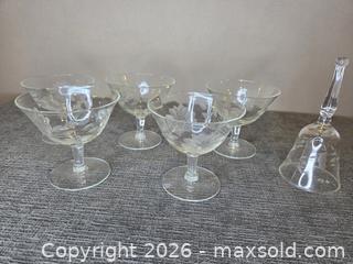 MaxSold Auction: Cornflower Etched Sherbet Glasses & Etched Bell - Hamilton (Ontario, Canada) SELLER MANAGED Estate Sale Online Auction - Bishopsgate Ave.