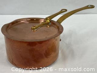 MaxSold Auction: Cousances Copper Sauce Pan with Brass Handles from France - Campbell (California, USA) PARTNER MANAGED Estate Sale Online Auction - Dell Avenue