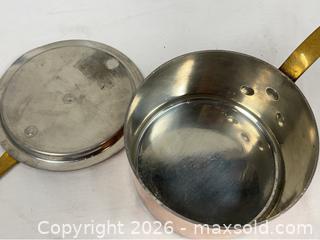 MaxSold Auction: Cousances Copper Sauce Pan with Brass Handles from France - Campbell (California, USA) PARTNER MANAGED Estate Sale Online Auction - Dell Avenue