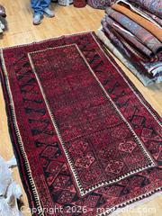 MaxSold Auction: Persian red Baluchi rug handmade  - Toronto (Ontario, Canada) SUPER SHORT NOTICE SELLER MANAGED Downsizing Online Auction - Eglinton Avenue East