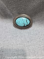 MaxSold Auction: Navajo W. Denetdale Sterling Silver & Spiderweb Turquoise Belt Buckle - San Jose (California, USA) SELLER MANAGED Downsizing Online Auction - North 24th Street