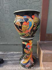 MaxSold Auction: Vintage Chinoiserie-style fishbowl planter on a matching pedestal - San Jose (California, USA) SELLER MANAGED Downsizing Online Auction - North 24th Street