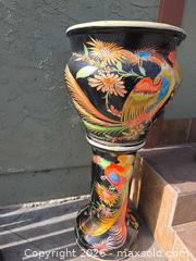 MaxSold Auction: Vintage Chinoiserie-style fishbowl planter on a matching pedestal - San Jose (California, USA) SELLER MANAGED Downsizing Online Auction - North 24th Street