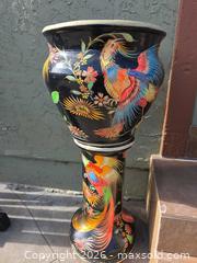 MaxSold Auction: Vintage Chinoiserie-style fishbowl planter on a matching pedestal - San Jose (California, USA) SELLER MANAGED Downsizing Online Auction - North 24th Street