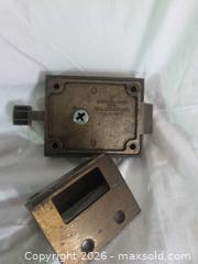 MaxSold Auction: ?Vintage National Lock Co. Brass Fleur-de-lis Rim Lock & Keeper (1970) - San Jose (California, USA) SELLER MANAGED Downsizing Online Auction - North 24th Street