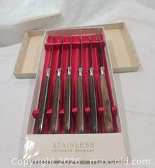 MaxSold Auction: Vintage Solingen Germany 6pc Stainless Steak Cutting Utensils Set - MCM Wood Handles - San Jose (California, USA) SELLER MANAGED Downsizing Online Auction - North 24th Street