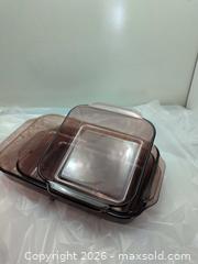 MaxSold Auction: 3 purple or cranberry pyrex dishes vintage - Victoria (British Columbia, Canada) SELLER MANAGED Reseller Online Auction - Island Highway