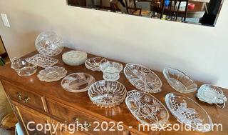 MaxSold Auction: Assorted Clear Pressed Glass Bowls, Plates, Trays & Vase - Acme (Alberta, Canada) SELLER MANAGED Moving Online Auction - Township Road 292