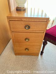 MaxSold Auction: Carved Wood Chair, 3-Drawer Nightstand & Milk Glass Lamp - Acme (Alberta, Canada) SELLER MANAGED Moving Online Auction - Township Road 292