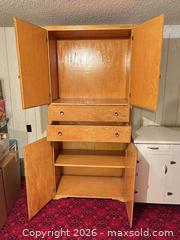 MaxSold Auction: Extra-Tall Light Oak Plywood/Veneer Storage Cabinet - Acme (Alberta, Canada) SELLER MANAGED Moving Online Auction - Township Road 292