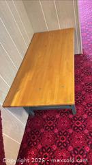 MaxSold Auction: Industrial Solid Wood Top Coffee Table with Green Metal Legs - Acme (Alberta, Canada) SELLER MANAGED Moving Online Auction - Township Road 292