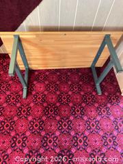 MaxSold Auction: Industrial Solid Wood Top Coffee Table with Green Metal Legs - Acme (Alberta, Canada) SELLER MANAGED Moving Online Auction - Township Road 292