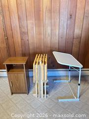 MaxSold Auction: Lot: Nightstand (12x27), 4 Folding Wooden TV Trays & Adjustable Table - Acme (Alberta, Canada) SELLER MANAGED Moving Online Auction - Township Road 292