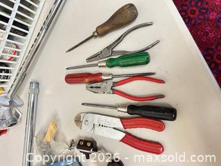 MaxSold Auction: Lot of 16+ Assorted Hand Tools & Fasteners with Tin Storage Box - Acme (Alberta, Canada) SELLER MANAGED Moving Online Auction - Township Road 292