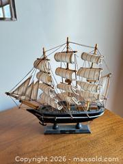 MaxSold Auction: Lot of 3 Decorative Tabletop Model Ships (Wood & Fabric) - Acme (Alberta, Canada) SELLER MANAGED Moving Online Auction - Township Road 292