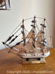 MaxSold Auction: Lot of 3 Decorative Tabletop Model Ships (Wood & Fabric) - Acme (Alberta, Canada) SELLER MANAGED Moving Online Auction - Township Road 292