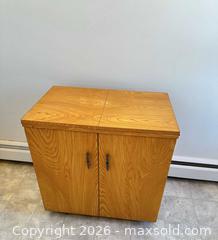 MaxSold Auction: Mid-Century Light Oak / Honey Storage Cabinet with Drawers - Acme (Alberta, Canada) SELLER MANAGED Moving Online Auction - Township Road 292