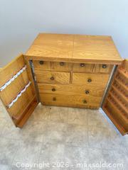 MaxSold Auction: Mid-Century Light Oak / Honey Storage Cabinet with Drawers - Acme (Alberta, Canada) SELLER MANAGED Moving Online Auction - Township Road 292