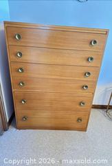 MaxSold Auction: Mid-Century Modern 5-Drawer Dresser, Light Brown Honey - Acme (Alberta, Canada) SELLER MANAGED Moving Online Auction - Township Road 292