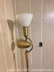MaxSold Auction: Mid-Century Modern Brass & Wood Floor Lamp with Fabric Shade - Acme (Alberta, Canada) SELLER MANAGED Moving Online Auction - Township Road 292