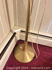 MaxSold Auction: Mid-Century Modern Brass & Wood Floor Lamp with Fabric Shade - Acme (Alberta, Canada) SELLER MANAGED Moving Online Auction - Township Road 292