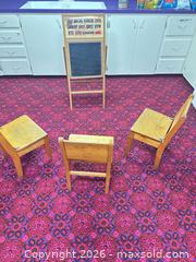 MaxSold Auction: Mid-Century Solid Wood Children's Chairs (Set of 3) & Easel Chalkboard - Acme (Alberta, Canada) SELLER MANAGED Moving Online Auction - Township Road 292