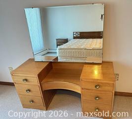 MaxSold Auction: Mid-Century Solid Wood Vanity with Mirror, 6 Drawers - Acme (Alberta, Canada) SELLER MANAGED Moving Online Auction - Township Road 292