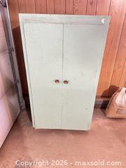 MaxSold Auction: Mint Green Rustic Farmhouse Wooden Double-Door Cabinet - Acme (Alberta, Canada) SELLER MANAGED Moving Online Auction - Township Road 292