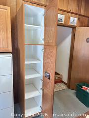 MaxSold Auction: Tall Oak-Veneer Pantry Cabinet, Light Oak Finish - Acme (Alberta, Canada) SELLER MANAGED Moving Online Auction - Township Road 292