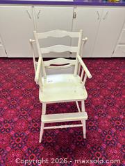 MaxSold Auction: Vintage White Wooden High Chair with Armrests and Footrest - Acme (Alberta, Canada) SELLER MANAGED Moving Online Auction - Township Road 292