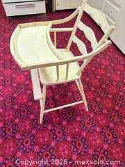 MaxSold Auction: Vintage White Wooden High Chair with Armrests and Footrest - Acme (Alberta, Canada) SELLER MANAGED Moving Online Auction - Township Road 292