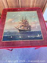 MaxSold Auction: Wood Folding Table with Nautical Print, Red & Blue - Acme (Alberta, Canada) SELLER MANAGED Moving Online Auction - Township Road 292