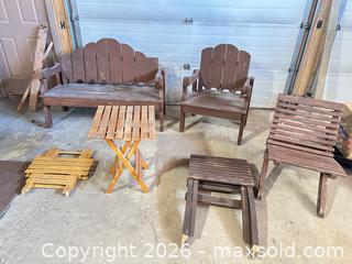 MaxSold Auction: Wood Outdoor Patio Furniture Set with Folding & Adirondack Style - Acme (Alberta, Canada) SELLER MANAGED Moving Online Auction - Township Road 292