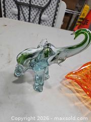 MaxSold Auction: Blown Glass Lot: Aqua Elephant Figurine & Orange Leaf Bowl - Toronto (Ontario, Canada) PARTNER MANAGED Reseller Online Auction - Coldwater Road