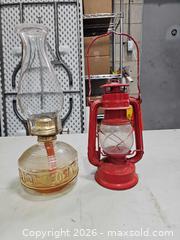 MaxSold Auction: Glass Hurricane Oil Lamp and Red Globe Kerosene/Railroad Lantern - Toronto (Ontario, Canada) PARTNER MANAGED Reseller Online Auction - Coldwater Road