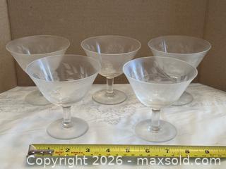 MaxSold Auction: Vintage Etched Cornflower Pattern Champagne/Sherbet Glasses Set of 5 - Ottawa (Kanata) (Ontario, Canada) SELLER MANAGED Estate Sale Online Auction - Country Lane West