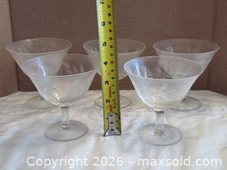 MaxSold Auction: Vintage Etched Cornflower Pattern Champagne/Sherbet Glasses Set of 5 - Ottawa (Kanata) (Ontario, Canada) SELLER MANAGED Estate Sale Online Auction - Country Lane West