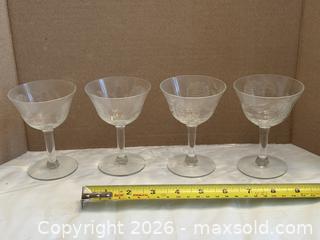 MaxSold Auction: Vintage Etched Cornflower Pattern Wine Glass Set of 4 - Ottawa (Kanata) (Ontario, Canada) SELLER MANAGED Estate Sale Online Auction - Country Lane West