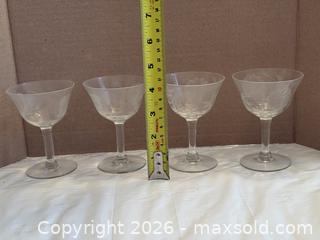 MaxSold Auction: Vintage Etched Cornflower Pattern Wine Glass Set of 4 - Ottawa (Kanata) (Ontario, Canada) SELLER MANAGED Estate Sale Online Auction - Country Lane West