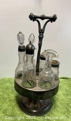 MaxSold Auction: This item is an antique Victorian etched glass and silverplate castor cruet set - Wheatland (New York, USA) SELLER MANAGED Downsizing Online Auction -  Briarwood Lane