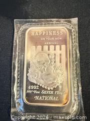 MaxSold Auction: 1992 National 1 Troy Ounce .999 Fine Silver Bar A - White Rock (British Columbia, Canada) Downsizing Online Auction - Everall Street