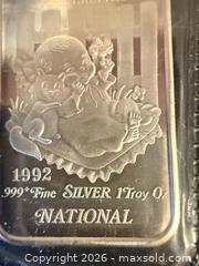 MaxSold Auction: National 1992 1 Troy oz .999 Fine Silver Bar A - White Rock (British Columbia, Canada) Downsizing Online Auction - Everall Street