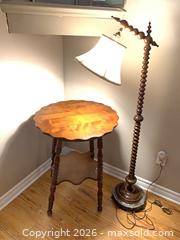 MaxSold Auction: Antique Jennie Lind arm floor lamp with metal base, Jenny Lind wood table with shelf - Tay Valley (Ontario, Canada) SELLER MANAGED Downsizing Online Auction - Clarchris Road