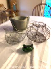 MaxSold Auction: Vintage wire egg holders and pottery grain sack planter - Tay Valley (Ontario, Canada) SELLER MANAGED Downsizing Online Auction - Clarchris Road