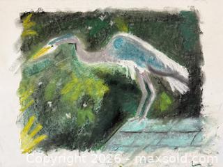 MaxSold Auction: Vintage Art: Drawing of Great Blue Heron - San Jose (California, USA) SELLER MANAGED Estate Sale Online Auction - South 16th Street