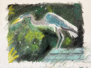 MaxSold Auction: Vintage Art: Drawing of Great Blue Heron - San Jose (California, USA) SELLER MANAGED Estate Sale Online Auction - South 16th Street