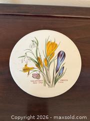 MaxSold Auction: Vintage H & R Johnson Round Tile Floral Trivet from ENGLAND Crocus Galanthus Flowers - San Jose (California, USA) SELLER MANAGED Estate Sale Online Auction - South 16th Street